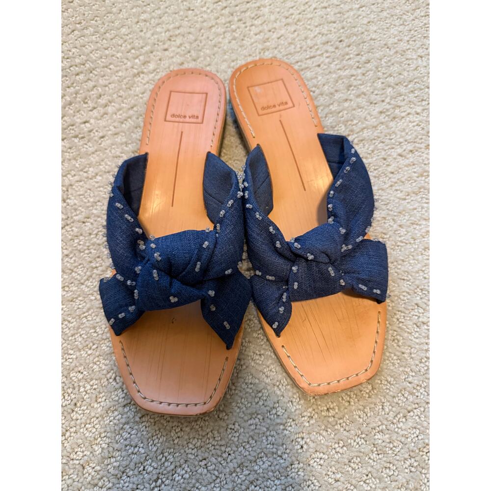 Dolce Vita Haviva Slide Sandals Linen Knotted Strap Beaded Summer Size 8